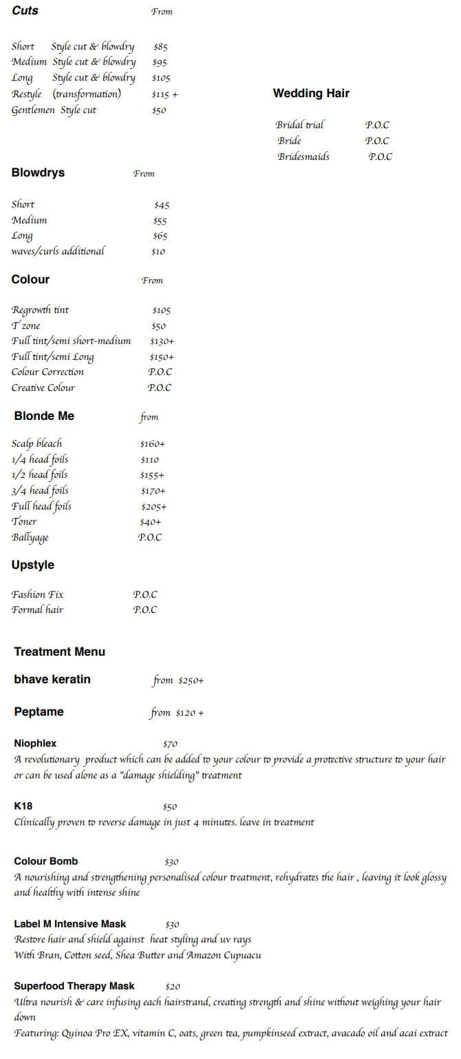 Lemonade Hair Services and Prices
